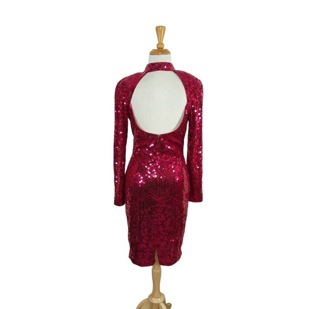 Nightline M VTG 12 Red Sequin Disco Dress Keyhole Back 70s 80s Costume Tootsie - Picture 4 of 10